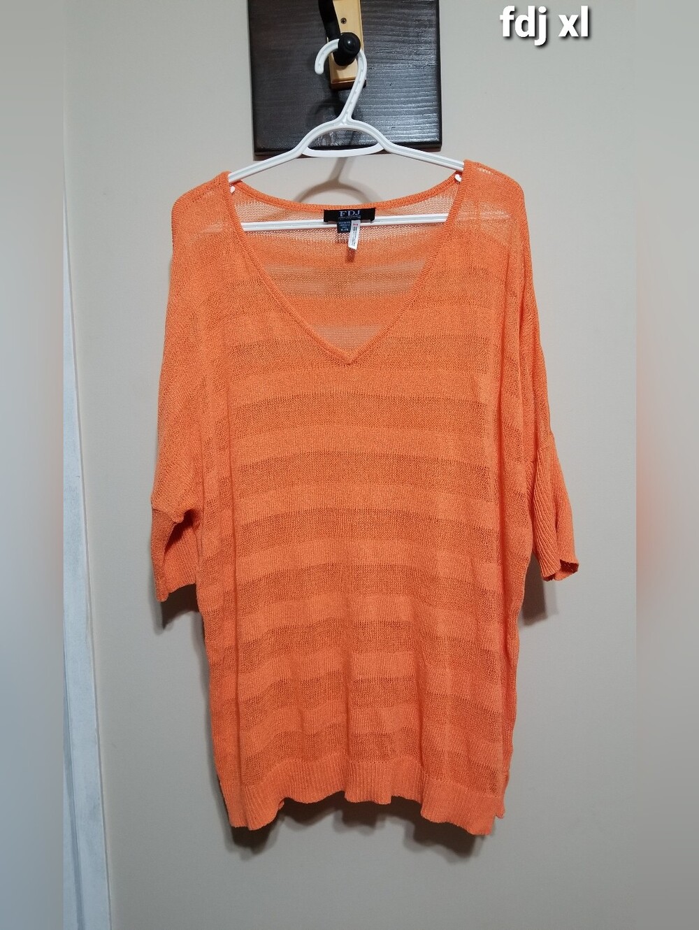FDJ Sweater V Neck Orange XL Semi Sheer Nwotags